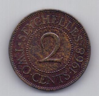 2 цента 1968 Сейшелы AUNC Великобритания