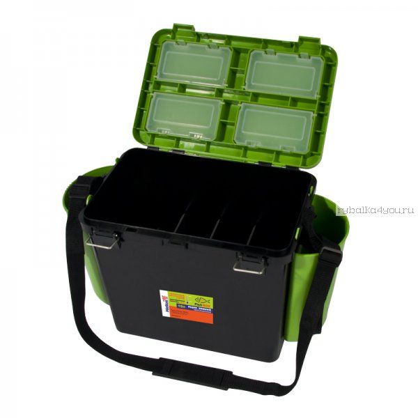 Ящик зимний рыболовный Helios FishBox, односекционный, 19л, зеленый