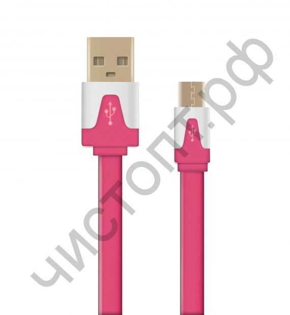 Кабель USB 2.0 USB - micro USB, OXION DCC328 дата-кабель с возможностью зарядки , 1м розовый плоский (OX-DCC328PK)