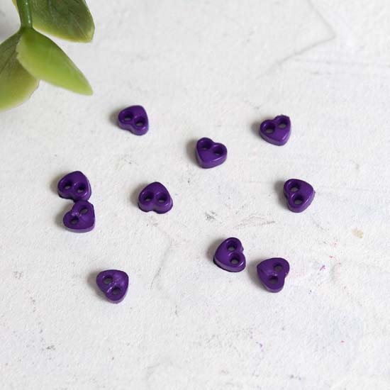 Набор микро пуговиц для творчества - Фиолетовые сердечки, 10 шт., 4 мм.