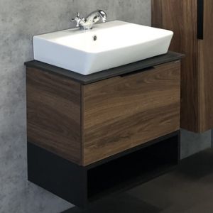 Тумба-умывальник Comforty  Штутгарт-60 дуб тёмно-коричневый с черной столешницей №8 c рак. COMFORTY 9055RA-50
