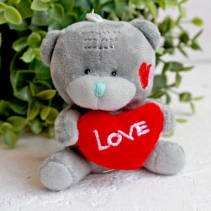 Игрушка для куклы, Серый медвежонок с сердечком Love, 8 см