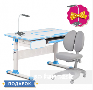 Парта-трансформер для школьника Toru Blue Cubby+Ортопедическое кресло FunDesk Solerte Grey с чехлом!