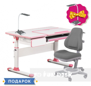 Парта-трансформер для школьника Toru Pink Cubby+Ортопедическое кресло FunDesk Bravo Green с серым чехлом!