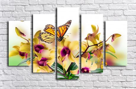 Модульная картина Цветы и бабочки