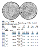 1 пенни 1942 Новая Зеландия редкий год: цена в $  по каталогу Краузе