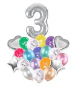 Воздушные шары набор «С Днем Рождения» с цифрой 3 серебро