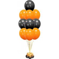 Фонтан из 10 гелиевых шаров , оранжевый и чёрный