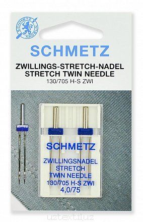 Иглы двойные Schmetz 130/750HS x 1 ZWI №75/4.0 1шт  Stretch