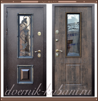 Входная дверь Ковка Медный антик / Лесной орех с 2-х камерным стеклопакетом 100 мм  Россия