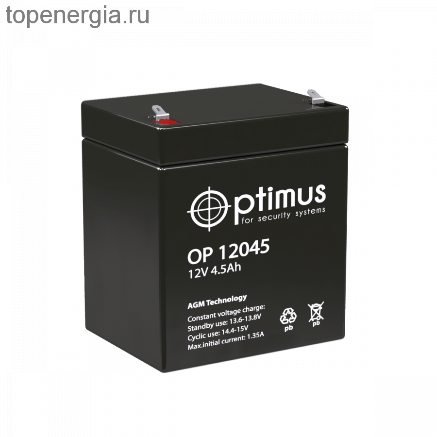 Аккумулятор герметичный VRLA свинцово-кислотный OPTIMUS OP 12045 (12V/4,5Ah)