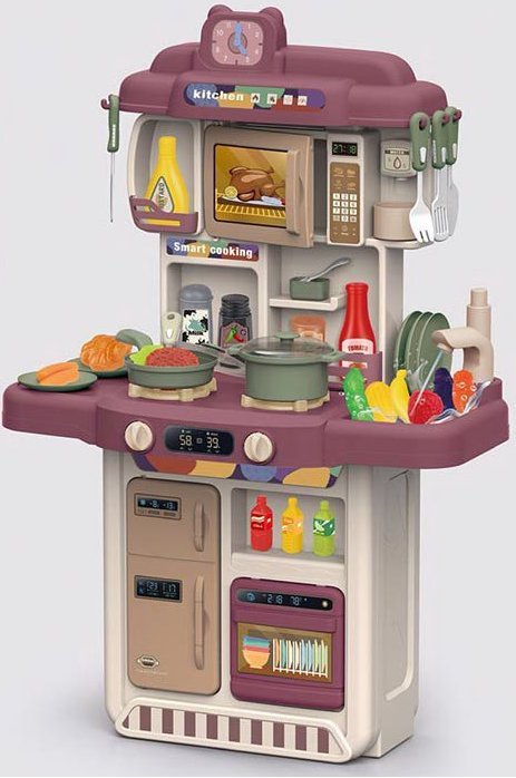 383-052A Детская кухня с холодильником, микроволновкой и посудомойкой. Настоящие вода и пар.