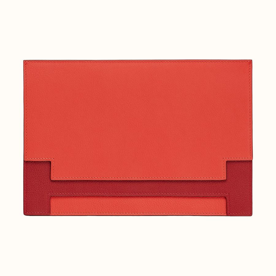 Клатч Multiplis Hermes clutch (Capucine/Rouge Casaque)