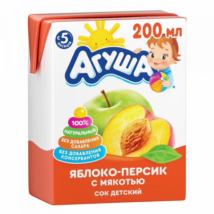Сок Агуша 200 мл яблоко/персик с мяк. б/с фн