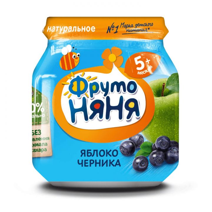 Пюре Фрутоняня яблоко/черника с 5мес. ст/б 100гр