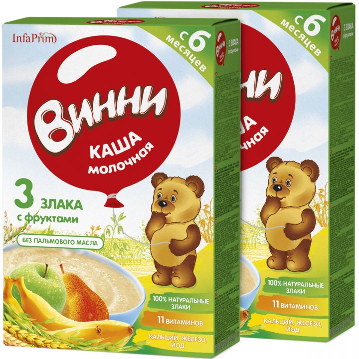 Каша Винни 200г сух.молоч. б/р из смеси 3 злаков с фруктами с 6 мес.