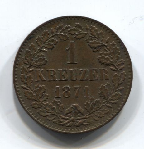 1 крейцер 1871 Баден AUNC