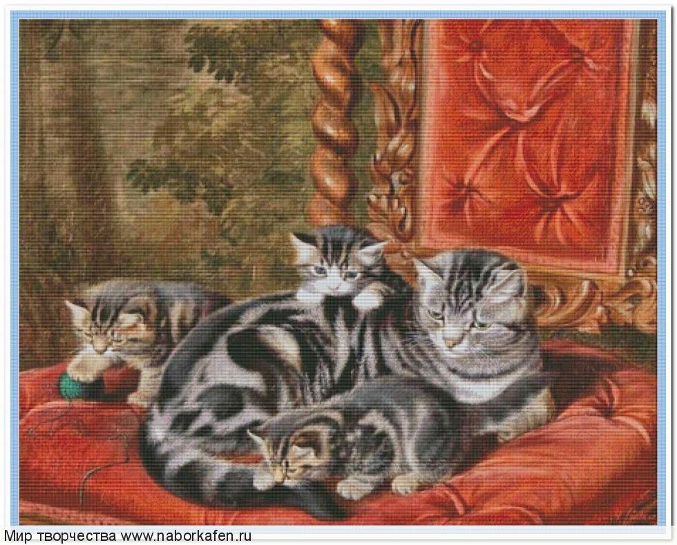Набор для вышивания "00170 Полосатая кошка и ее трое котят"