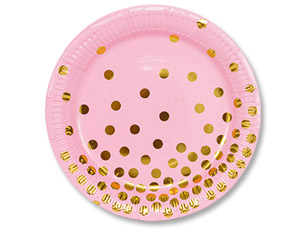 Тарелки большие розовые с золотым рисунком
