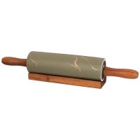 Скалка с деревянными ручками на подставке коллекция "Золотой мрамор" цвет:gray 40.6x6.5x6.5 см