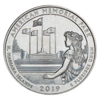 25 центов 2019 США Американский Мемориальный Парк P