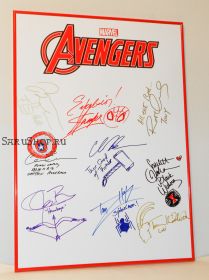 Автографы: Мстители / The Avengers. Стэн Ли, Роберт Дауни мл., Крис Эванс, Крис Хемсворт, и др.  9 подписей. Редкость