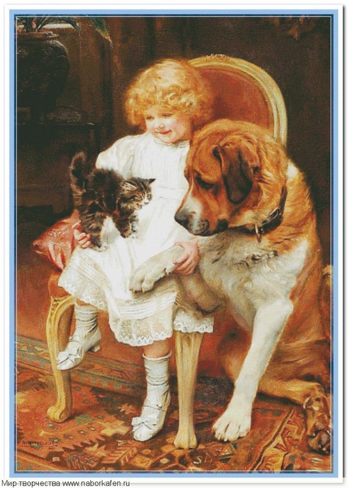 Набор для вышивания "Girl with cat and dog"