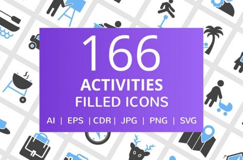 [Creative Market] 166 иконок активности людей. 166 Activities Filled Icons