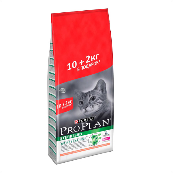 Сухой корм для стерилизованных кошек Pro Plan Sterilised OPTIRenal с лососем 10 кг + 2 кг в подарок