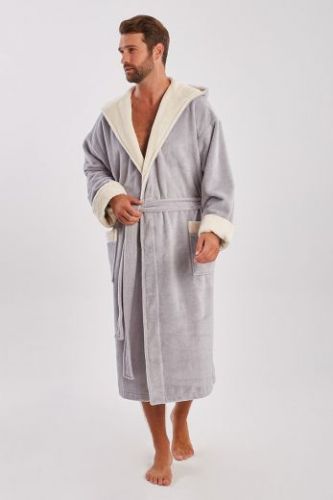 Мужской махровый халат с капюшоном Zeus серый