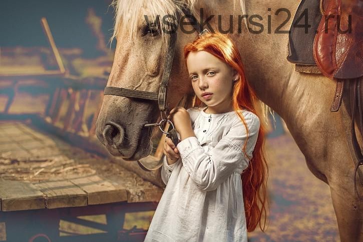 Обработка фото: Рыжая девочка. Red haired girl with horse, на английском (Дмитрий Усанин)