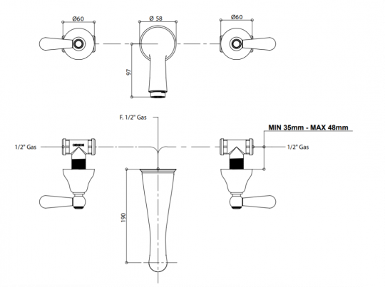 Смеситель для раковины Bongio OXFORD LUX/MILLE NUITS/CAPRI/MADAME/ZENITH 538 схема 2