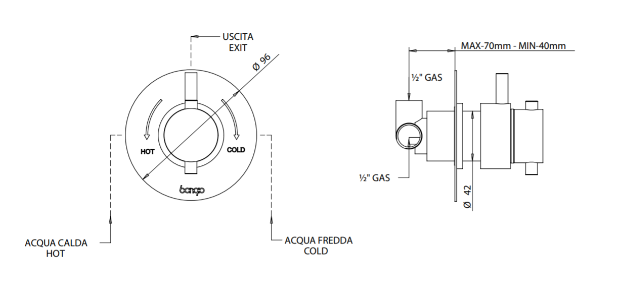 Термостат для душа Bongio T MIX / T LEVA LATERALE 32544/PR схема 2