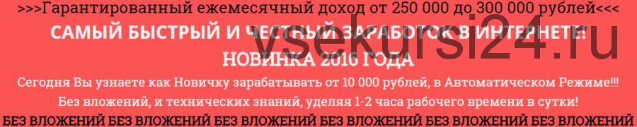 Гарантированный ежемесячный доход от 250 000 до 300 000 рублей, 2016