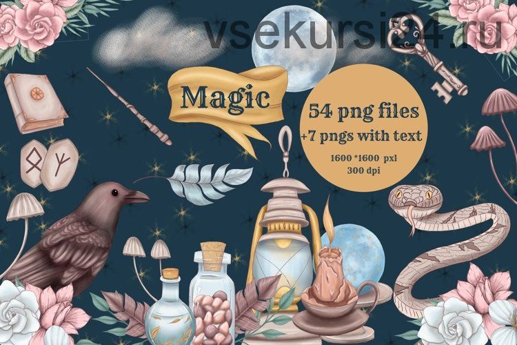 [designbundles] Wizard supples clipart, magic clip art, wand png, broom png (Mrs Swan Design)