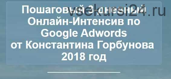 Пошаговый 3-дневный Онлайн-Интенсив по Google Adwords 2018. Блок 'VIP' (Константин Горбунов)