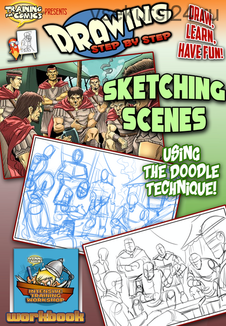 Drawing step by step. Sketching scenes using the doodle technique (Training for Comics)
