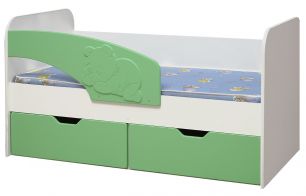 Кровать детская Винни-Пух, 800х1800 мдф мат белый/светло-зеленый (левая)