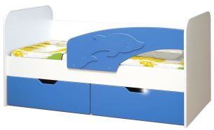 Кровать детская Дельфин, 800х1800 мдф глян белый/синий (правая)