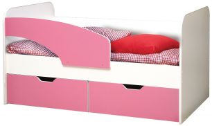 Кровать детская Дельфин, 800х1700 лдсп белый/ярко-розовый (левая)