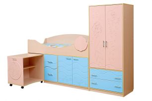 Набор мебели для детской комнаты Юниор - 12.2 мдф дуб молочный/розовый металлик/голубой металлик