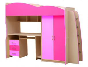 Набор детской мебели Юниор-3,1 (сп место 800х2000) лдсп дуб молочный + ярко-розовыйсветло-розовый