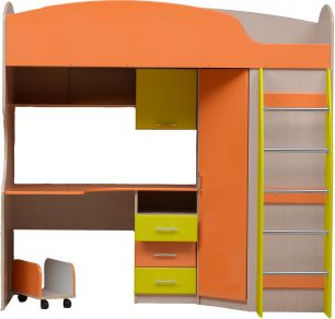 Набор детской мебели Юниор-5 (сп место 800х2000) мдф глян Дуб беленый + оранжевый + желтый