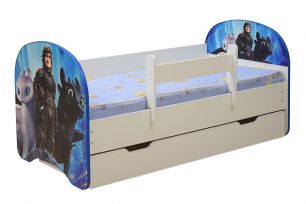 Кровать детская с фотопечатью Драконы 005 с 1-м ящиком 800*1600 лдсп белый