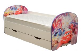 Кровать детская Тачки, с фотопечатью с 1-м ящиком 800*1600 лдсп белый