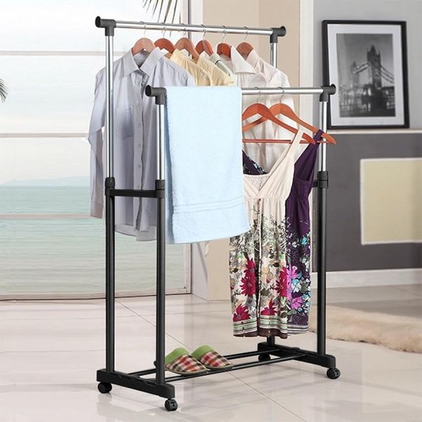 Двойная напольная передвижная стойка для одежды Double-Pole Telescopic Clothes Rack