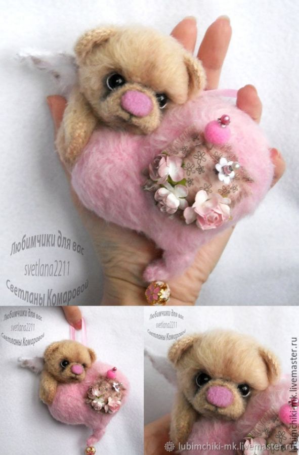 [Вязание] МК Зверёк с сердцем: Мишка розово-бежевый. Игольница (Светлана Комарова)