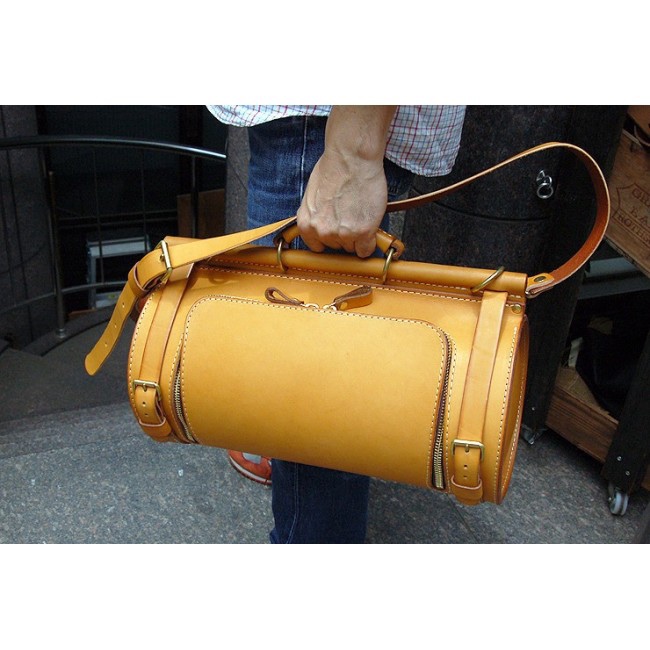 Цилиндрическая сумка-кофр из кожи, модель BXK-23 (LetZ pattern)
