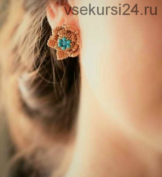 Серьги-гвоздики цветы / Beaded Flower Stud Earrings (Ezartesa)