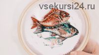Художественная вышивка по фатину 'Fish season' (Катерина Марченко)